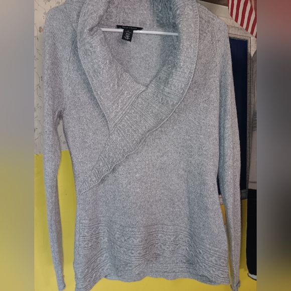 White House Black Market Sweaters - White House Black Market Gray With Sparkling Silver Accents Cowl Neck Sweater M
